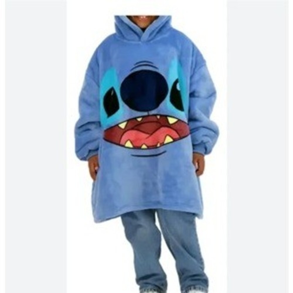 Disney Stitch Wearable Blanket Hoodie Kids One Size Blue Excellent Sherpa Plush